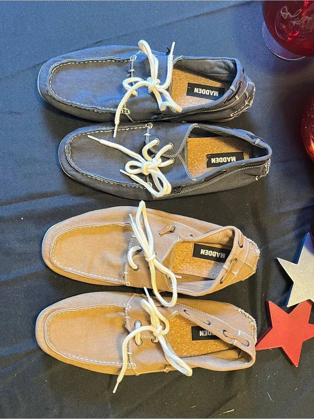Madden Canvas Boat Shoes for Men — Gray and Tan (both pairs)